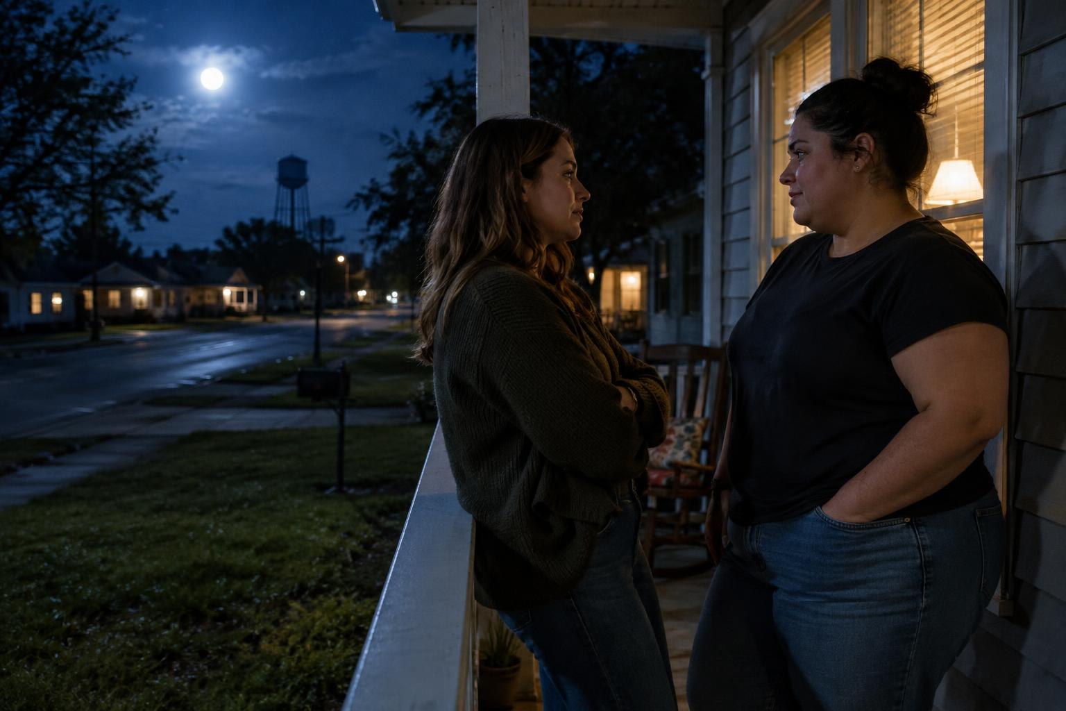 Δύο γυναίκες συζητούν έξω από σπίτι σε μικρή πόλη του Τέξας
