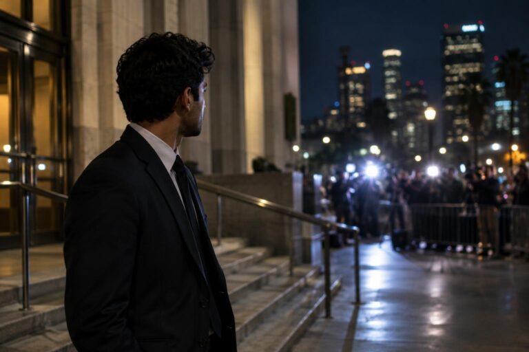 Άνδρας έξω από δικαστήριο στο Λος Άντζελες τη νύχτα