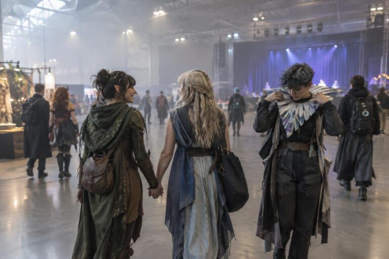 Queer παρέα με cosplay σε αίθουσα φεστιβάλ στο Λονδίνο