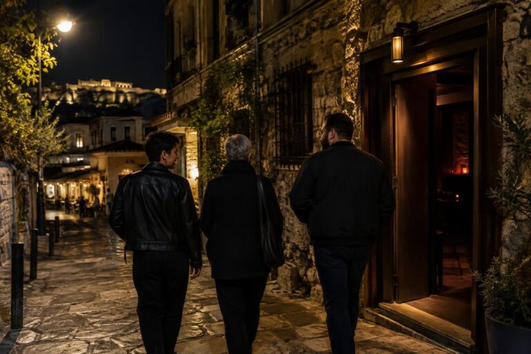 Queer παρέα περπατά νύχτα προς συνάντηση στο κέντρο της Αθήνας